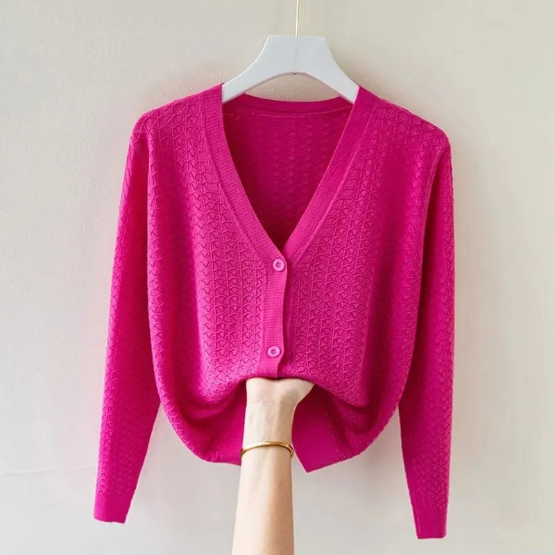 Summer Cardigan Women Cropped Korean Fashion Style Female Black Women's Coat Clothing V-neck Ladies Sweater Outerwear Cute Basic